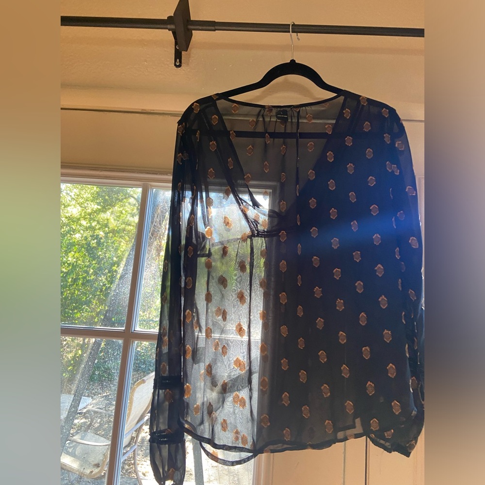 Lucky Brand blouse- chiffon black and gold